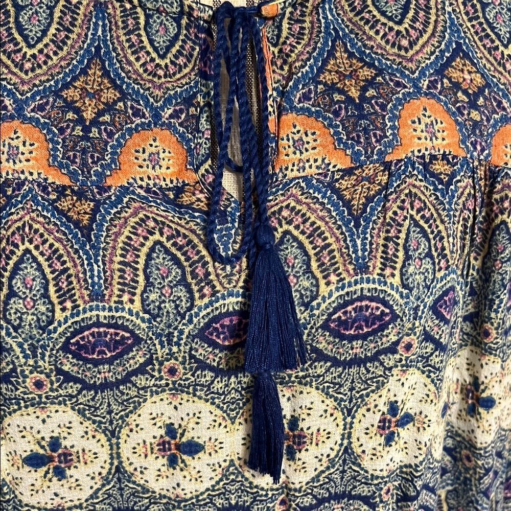 Lucky Brand Bohemian Blue and Orange Women's Top - Picture 2 of 6